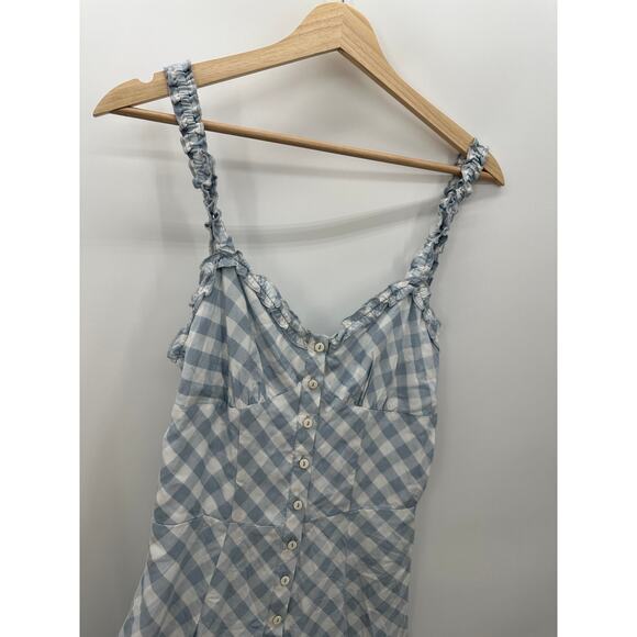 Urban Outfitters Blue White Gingham Print Sleeveless Romper Jumpsuit Viscose  XS - Picture 5 of 8